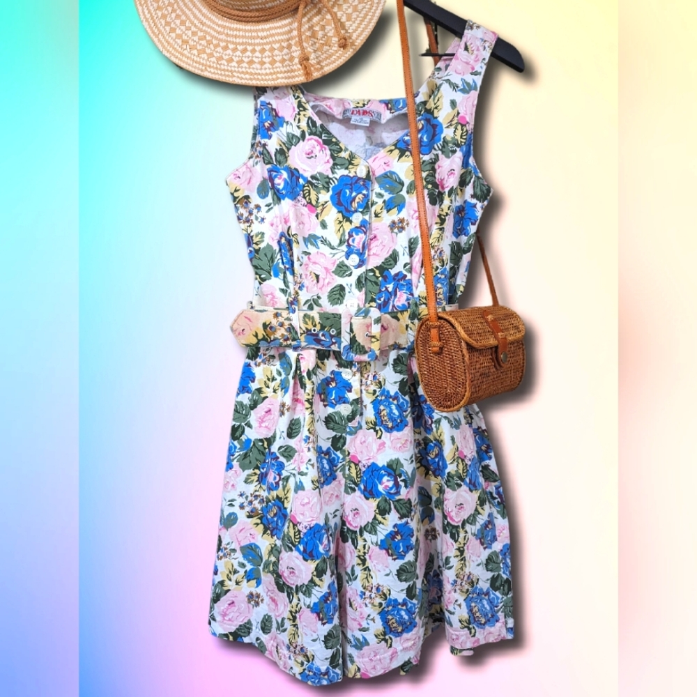 Vintage Floral Belted Romper